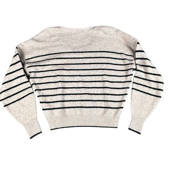 Madewell Striped V-Neck Sweater Women's Small Oatmeal Black Knit - Picture 2 of 4